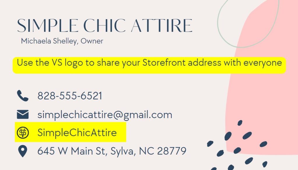 With a Storefront you never have to renew a domain; find a website host; pay a website designer; or wait for someone to make corrections to your website again. Storefronts do it all for $18/mo. Business card mock up for a fictional business demonstrates how easy a website solution is for your business.